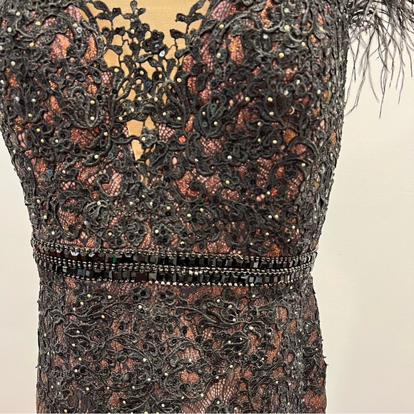 Mac Duggal Black Faux Feather Illusion Neckline & Back Full Length Mermaid Gown - Picture 8 of 17